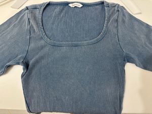 The Souled Store - Blue Ribbed Square Neck Top
