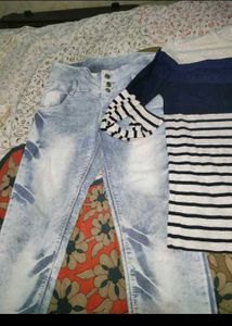 Striped top with distressed jeans