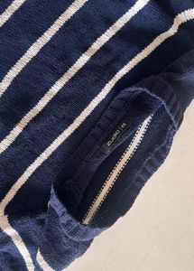 Navy &amp; White Striped Cropped Sweater