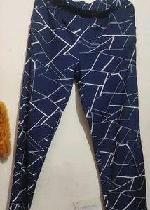 Navy Blue & White Printed Trousers With 2 Pocket