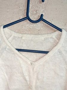 Cream Button-Up Knit Cardigan Sweater