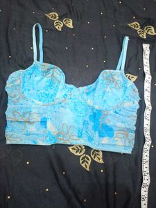 Blue Floral Lace Crop Top