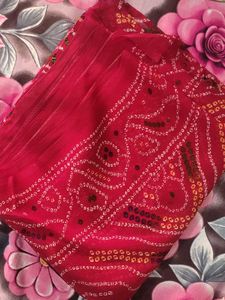 unused Vibrant Bandhani Saree with Blouse