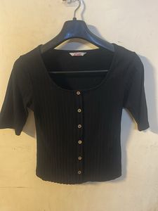 Cute Black Button-Up Crop Top