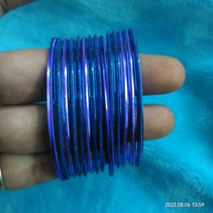 metal blue n purple shining cut wrk bangle one set