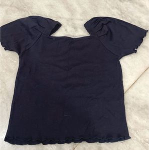 Navy Blue Puff Sleeve Top