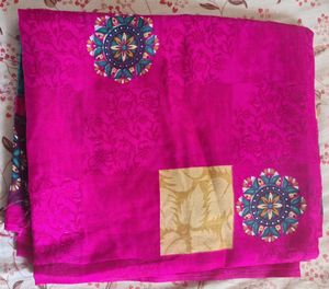 Vibrant Pink Printed Silk Saree