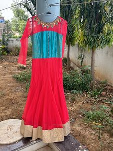 Carrot Red Colour Anarkali Suit Set