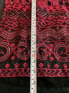 Black &amp; red Embroidered Kurta with dupatta