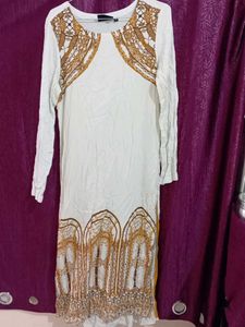 Elegant White Kurta with Gold Print