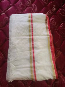 Elegant White Saree with Red Blouse