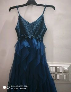 Blue Midi Hot Ruffle Dress For Womens