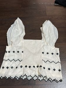 Cream Embroidered Square Neck Top