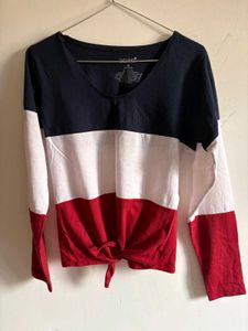 Long Sleeve Striped Tie-Front Top