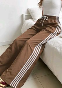 Brown Track Pants with Side Stripes