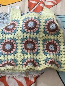 Light Wash Denim Mini Skirt and crochet top