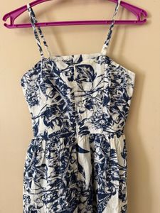 Linen Blue &amp; White Floral Dress