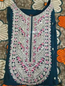 Embroidered Teal Kurta Set with Pants