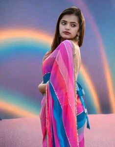 Trendy Multicolor Striped Georgette Saree
