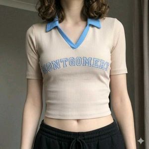 Ribbed Crop Top with Collar 🩵