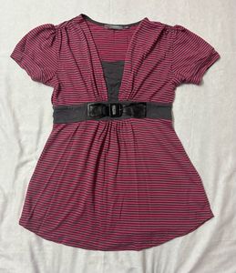 Madame Pink Striped Top with Bow Detail