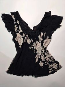 Black Floral Sheer Blouse
