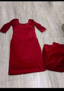 Elegant Red Velvet Kurta Set