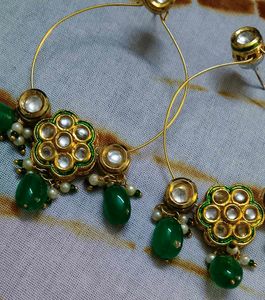 Elegant Green Stone Hoop Earrings