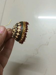 2 Pairs Of Jhumka Earrings. White And Brown.