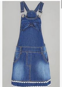 Cute Denim Pinafore Dress with Bow