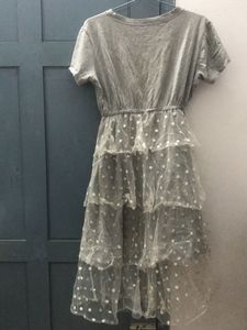 Gray Polka Dot Tiered Dress