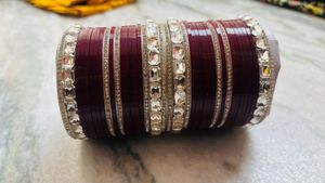 Maroon Bangles with Rhinestone Embellishments