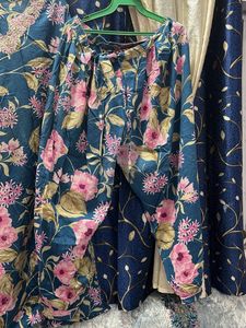 Floral Teal Kurta Set with Pink Dupatta