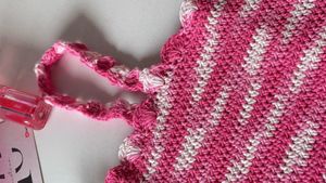 Crocheted Pink &amp; White Striped Tank Top