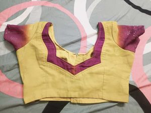 Elegant Lime Green &amp; Purple Saree With Blouse