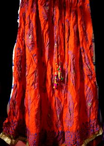 Ethnic skirt, deep Orange colour with blue print.