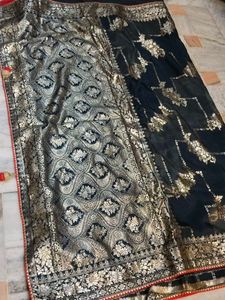 Elegant navy blue Banarasi Saree