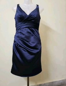 Elegant Navy Blue Satin Dress