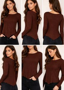 Ribbed Brown Long Sleeve Top