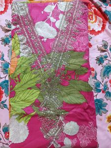 Vibrant Pink Floral Kurta Set(unstitched)