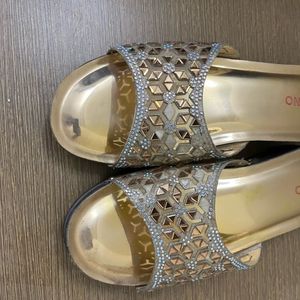 Gold Embellished Wedge Sandals