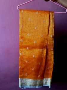 Bright Orange Tissue Silk Saree