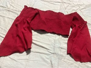 Red Off-Shoulder Bell Sleeve Top
