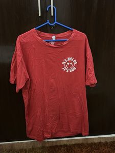 Red Graphic oversized Tee with Smiley Design