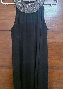 Elegant Black Embellished Neckline Dress