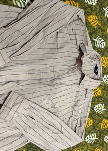Striped Beige Button-Up Shirt