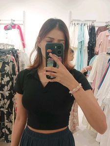 Classic Black Crop Polo Top