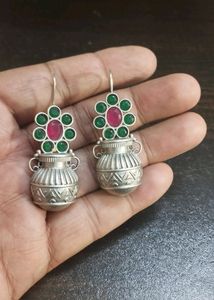 Very Very Beautiful Brass Earrings With Semi-precious Stone Work 👌 😍