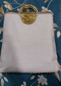 Embroidered Pink Clutch with Handle