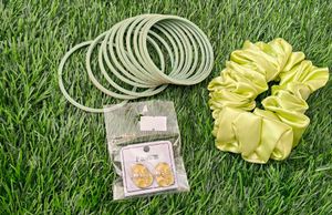 Blue Bangles, Scrunchie &amp; Stud Earrings Set